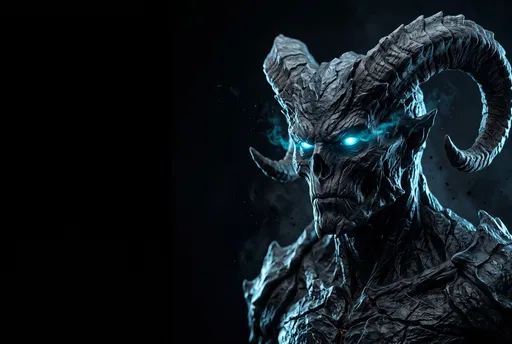 Horned Obsidian Demon with Glowing Eyes