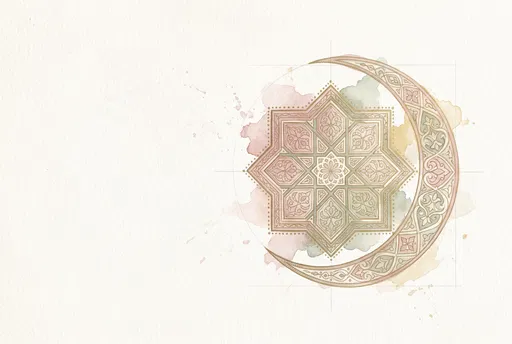 Watercolor Islamic Star and Crescent Motif