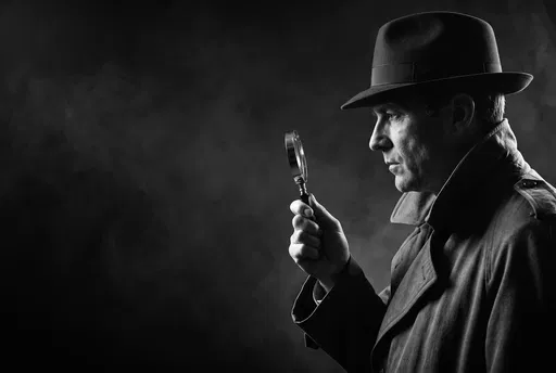 Noir Detective Holding Magnifying Glass