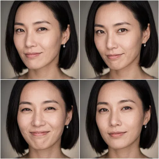Four-Panel Portrait of Smirking Woman