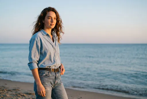 Woman in Denim at the Beach