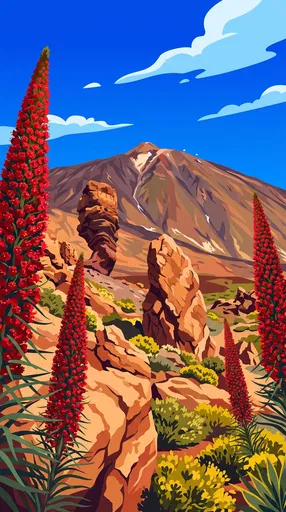 Mount Teide and Tajinaste Vector Illustration
