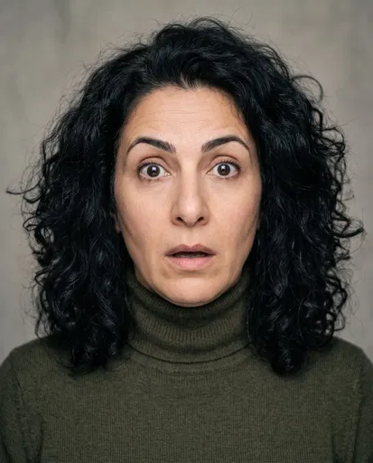 Surprised Woman in Olive Turtleneck Portrait