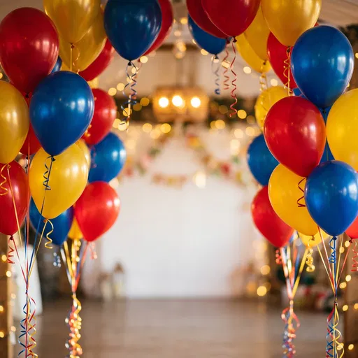 Primary Colored Party Balloons Framing Copy Space