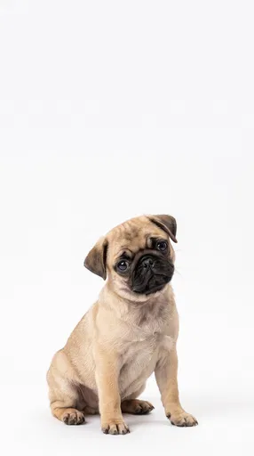 Fawn Pug Puppy On White Background