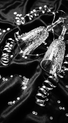 Monochrome Crystal Flutes and Party Ribbons