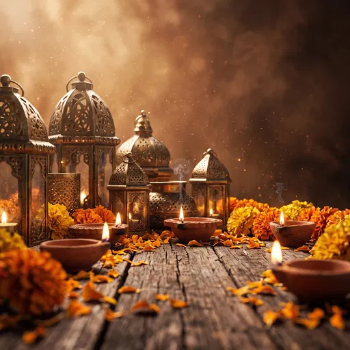 Festive Brass Lanterns and Clay Lamps