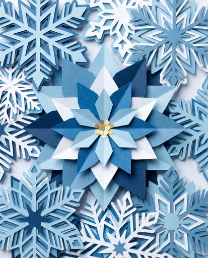 Blue and White Paper Cut Snowflakes