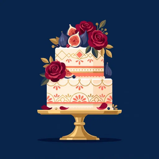 Two-Tier Floral Fig Celebration Cake Illustration