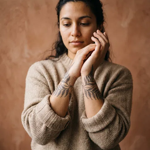 Woman Displaying Botanical Wrist Tattoos