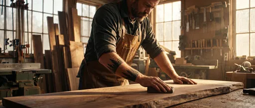Craftsman With Forearm Tattoo Sanding Wood