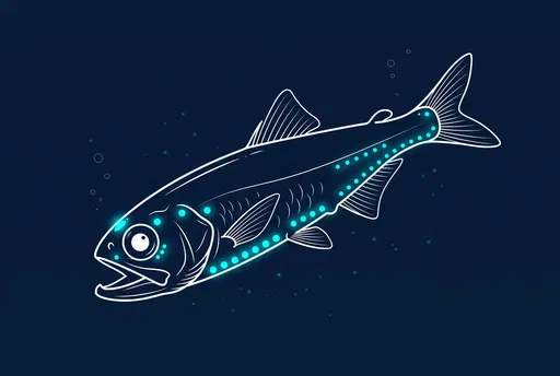 Bioluminescent Lanternfish Line Art Illustration