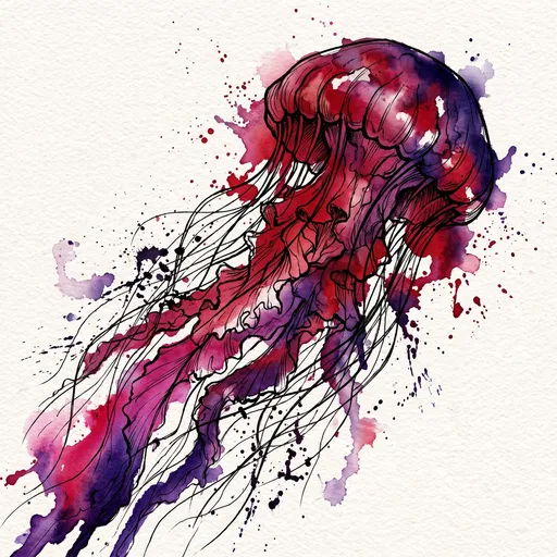 Crimson and Violet Watercolor Jellyfish Illustration