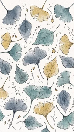 Watercolor Ginkgo and Birch Leaves Pattern