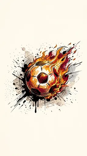 Fiery Soccer Ball Ink Illustration