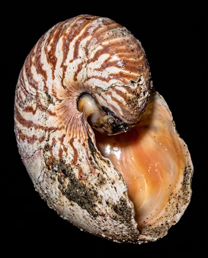 Weathered Nautilus Shell Specimen on Black
