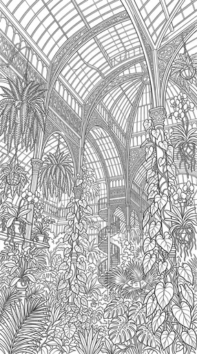 Victorian Greenhouse Interior Coloring Page