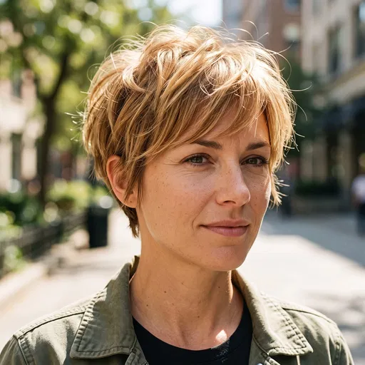 Woman With Textured Blonde Pixie Cut Outdoors