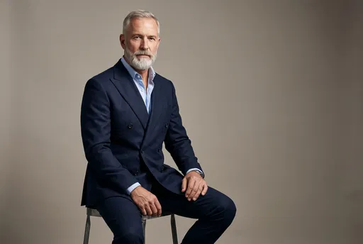 Distinguished Senior Man in Navy Suit