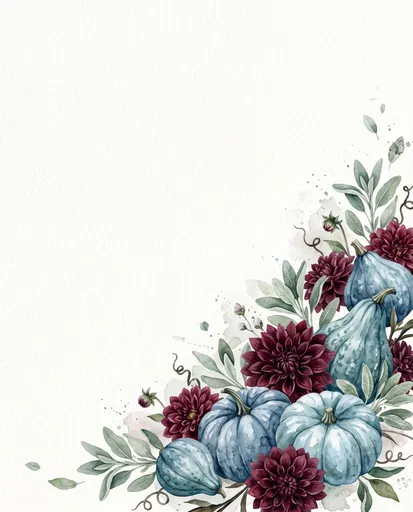 Watercolor Blue Squash and Burgundy Dahlia Frame