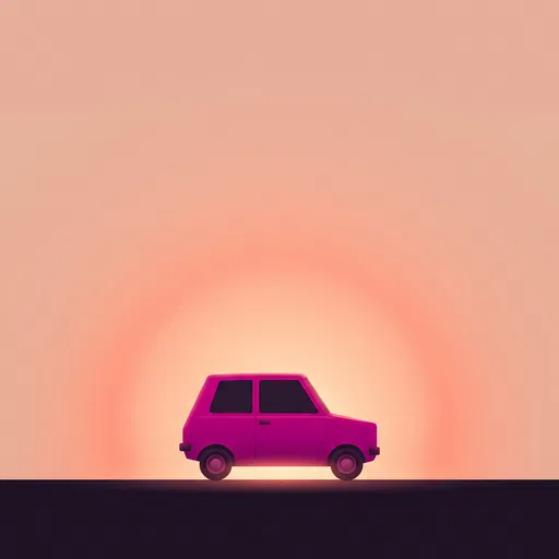 Minimalist Magenta Microcar Against Peach Glow