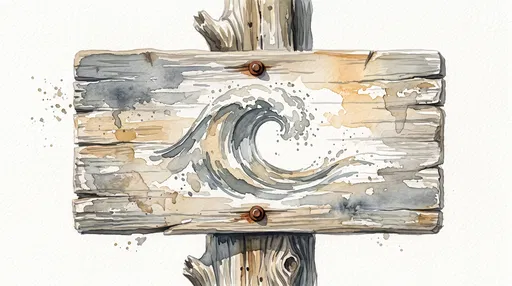 Watercolor Wooden Sign With Wave Symbol