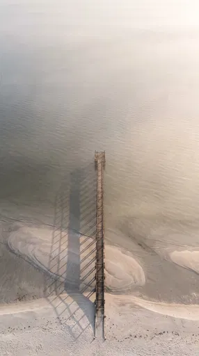 Aerial View of Wooden Pier at Sunrise