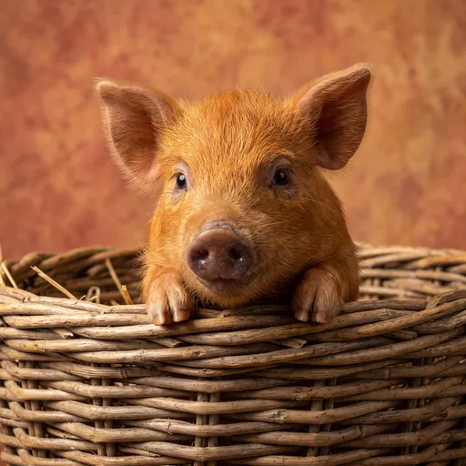 Ginger Tamworth Piglet in Wicker Basket