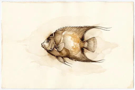 Sepia Ink Wash Queen Angelfish Illustration