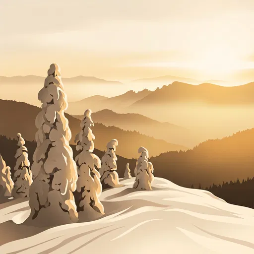 Minimalist Golden Winter Mountain Landscape Illustration