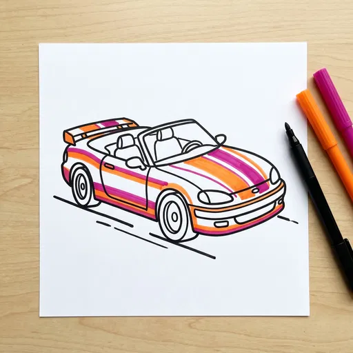 Marker Drawing of Sporty Convertible Car