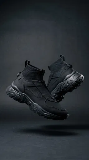 Floating Matte Black Knit Sock Runners
