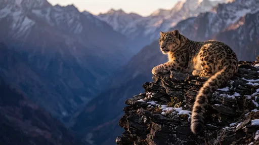 Snow Leopard Resting on Mountain Outcrop