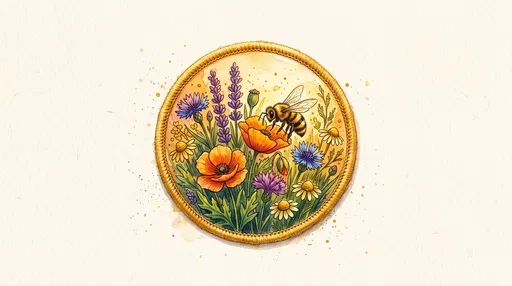 Watercolor Wildflower and Honeybee Patch Illustration