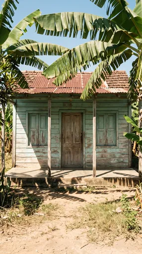 Rustic Turquoise Wooden Farmhouse with Banana Leaves