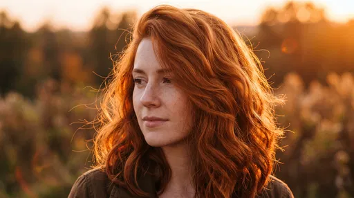 Redheaded Woman Outdoors at Golden Hour
