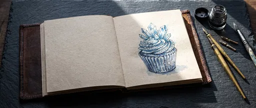 Sketchbook With Winter Crystal Cupcake Drawing