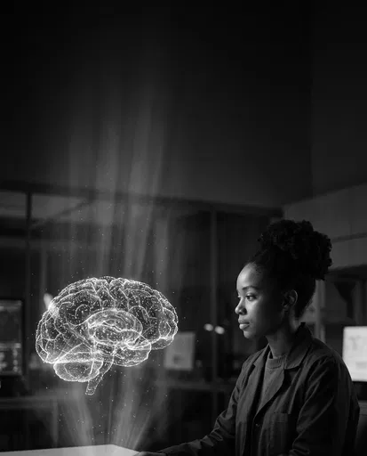 Scientist Studying Holographic Brain Projection