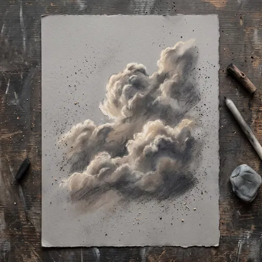 Charcoal and Pastel Cloud Drawing Flat Lay