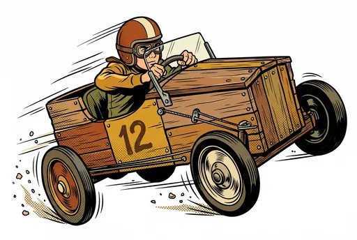 Retro Comic Wooden Soapbox Derby Car