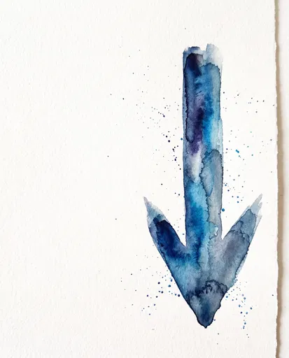Blue Watercolor Downward Arrow on Paper