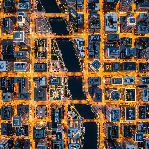 Top-Down Night View of City Grid