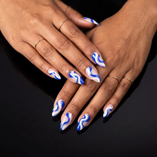Blue and White Swirl Nail Art