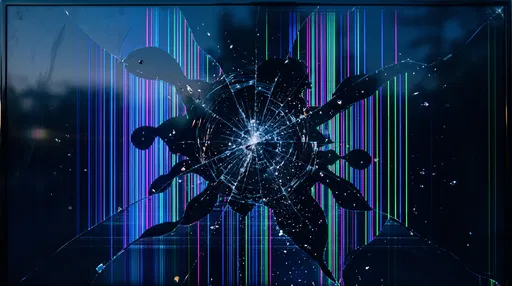 Shattered Television Screen With Glitch Lines