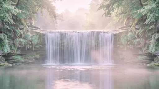 Symmetrical Pastel Waterfall in Morning Haze