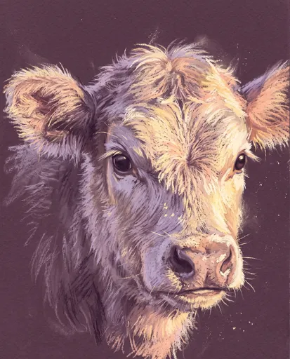 Pastel Drawing of Fluffy Calf