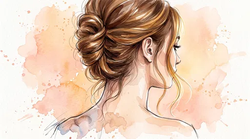 Watercolor Illustration of Woman with Updo Hairstyle