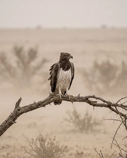 Martial Eagle Perched on Desert Branch