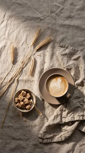 Flat Lay of Morning Coffee and Wheat