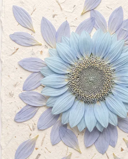 Pastel Blue Sunflower on Handmade Paper
